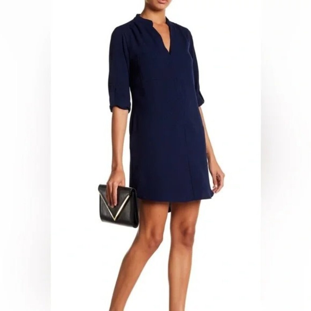 Lush Dress Dark Navy Blue Mini Short Shift Shirt Pockets or Long Top
